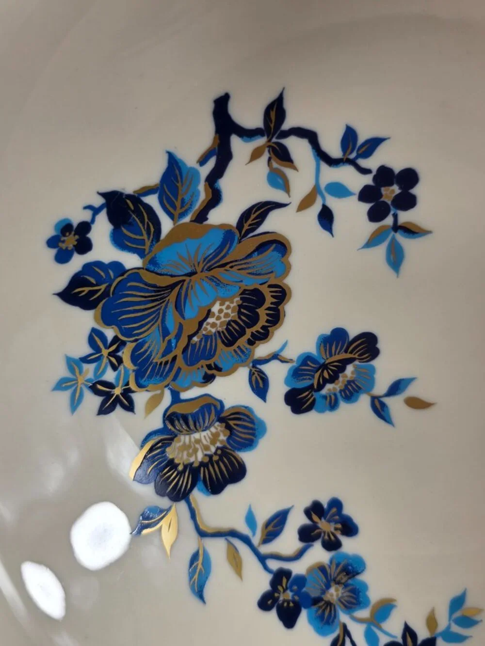 Lenox Pagoda Round Compote Ivory Background Blue & Gold Flowers